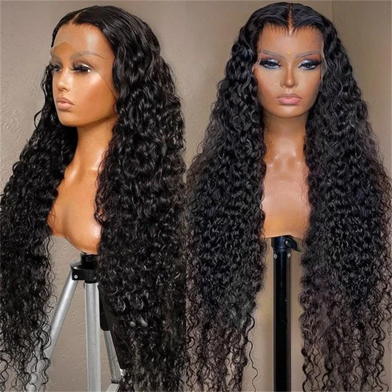 Middle part Soft Glueless Natural Black 180% 26“ Kinky Curly Lace Front Wig For Women With Baby Hair Synthetic Preplucked Daily