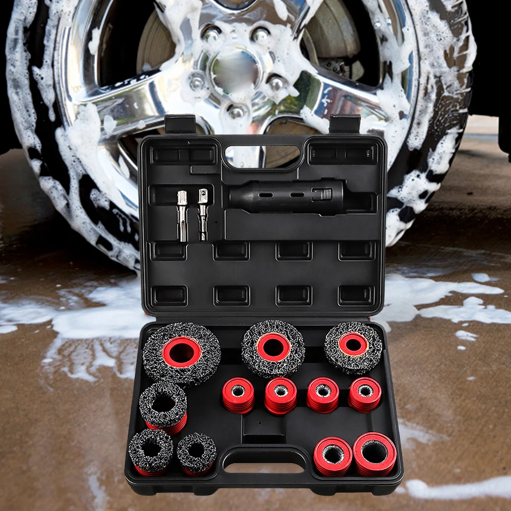 

15PCS Car Wheel Stud Rust Removal Brush Set Featuring Snap In Design for Quick Attachment and Reliable Cleaning