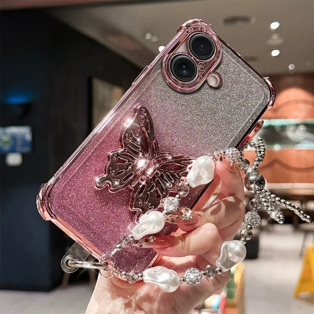 Vlinder Galvaniseren Beugel Telefoon Case Voor Xiaomi Redmi 15C 14C 13 13C Parelketting Zachte Siliconen