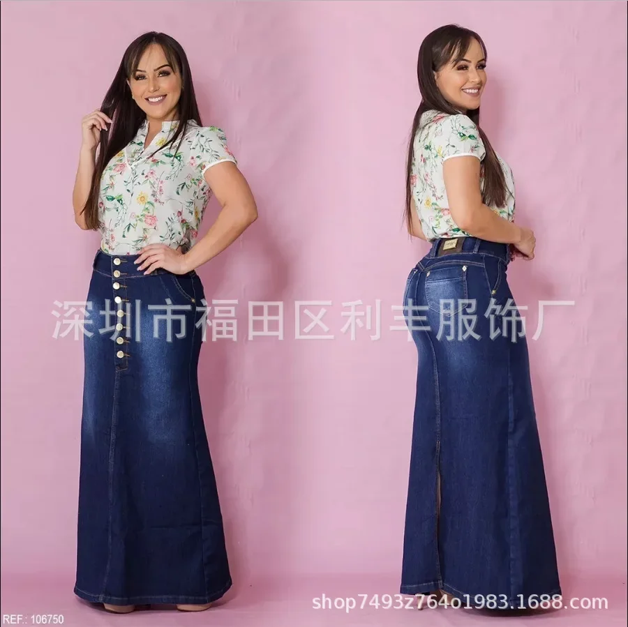 

Women Skirts Denim Solid Vestidos Slim Fit Party Dress Ankle Length Sexy Wrap Buttocks Spliced Basics Button Pockets Washing