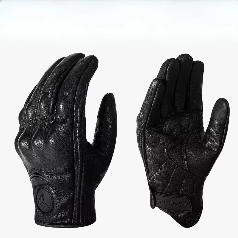 

Motowolf Motorcycle Winter Windproof Leather Gloves Vintage Rider Perforated Summer Breathable Leather Gloves Anti-Drop