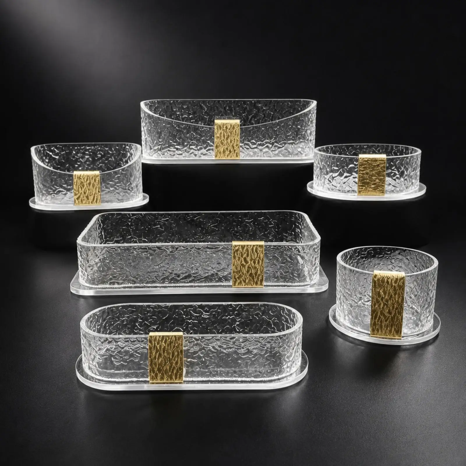6 Pieces Transparent Glass Serving Dish Crystal Clear Serving Dish with Gold-Tone Trim Panel Versatile Decorative Bowl for