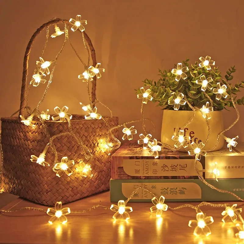 LED Crystal Flower String Lights Battery Operated Warm White Cherry Blossom Fairy Lights for Home Bedroom Christmas Decor
