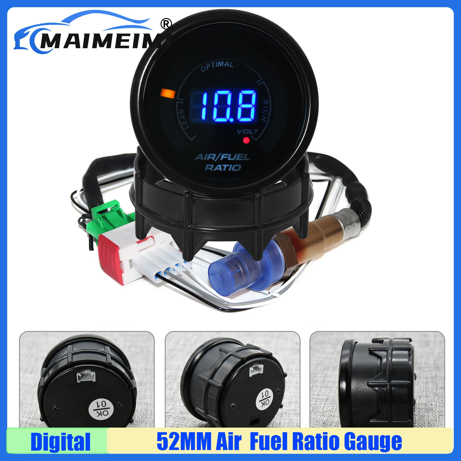 

MAIMEIMI бензиновый автомобильный 12 В 52 мм датчик соотношения воздуха и топлива дымчатый цифровой 20:1 ~ 10:1 AFR метр узкополосный датчик кислорода O2 OE 0258006028