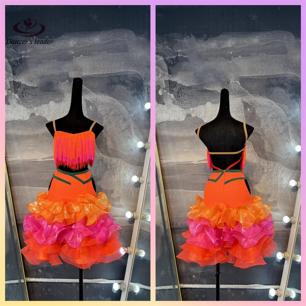 Concours de danse latine pour femmes, jupe gâteau en maille multicouche haut de gamme, vêtements d'examen d'art, robe de scène Cha Cha Samba