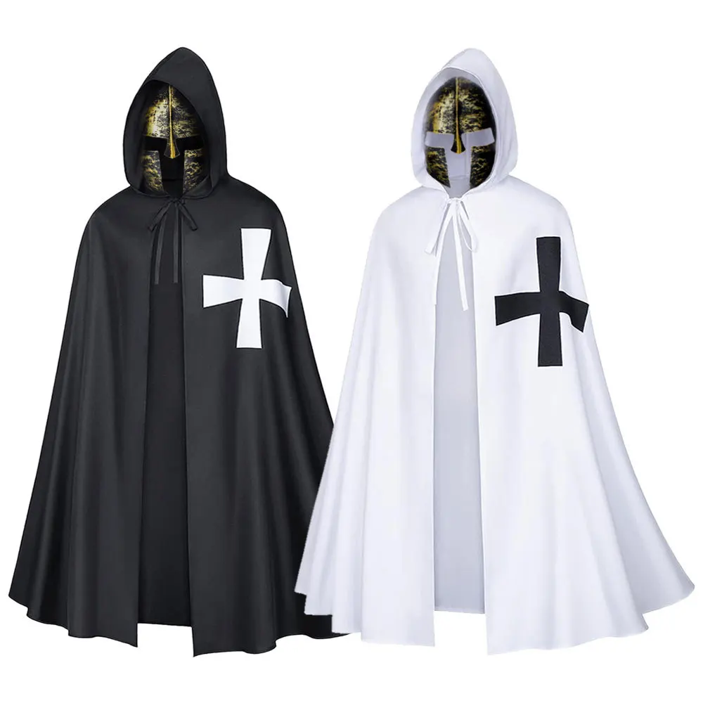 

Medieval Crusader Knights Templar Tunic Costumes Renaissance Halloween Surcoat Warrior Black Plague Cloak Cosplay Crucifix Cape