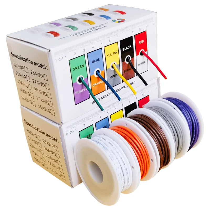 5 Color Mixed Set Stranded Cable Tinned Copper Wire Heat Resistant 16/18/20/22/24/26/28/30 AWG For Breadboard DIY Battery