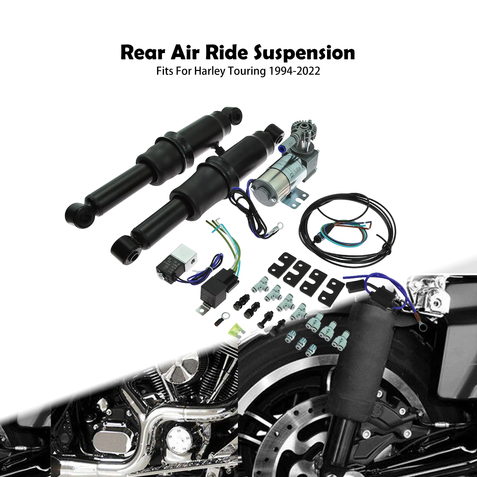 

Motorcycle Black Rear Air Ride Suspension Kits For Harley Touring Road Glide Ultra Limited Electra Street Glide Road King 94-22