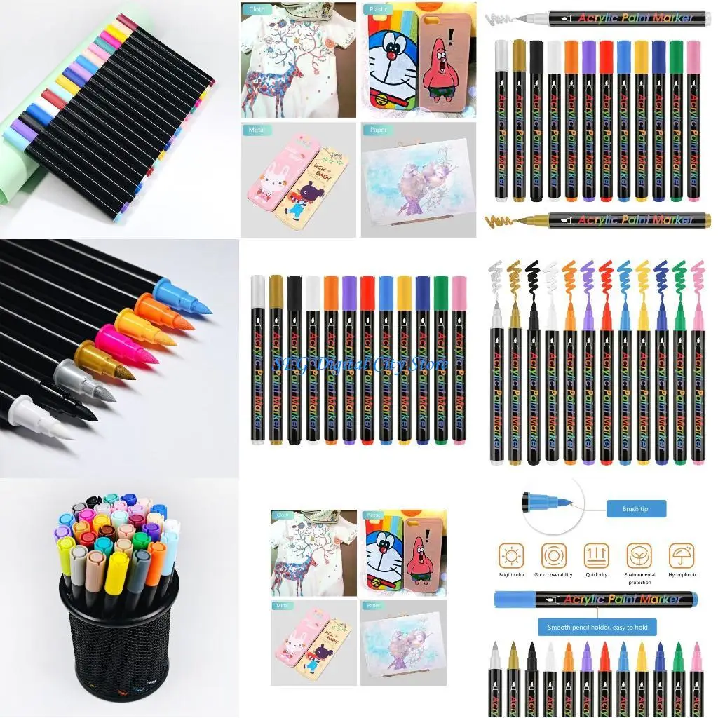 

U75B Acrylic Paint Markers Quick-drying Paint Pens for DIY Rock Painting 12 Colors