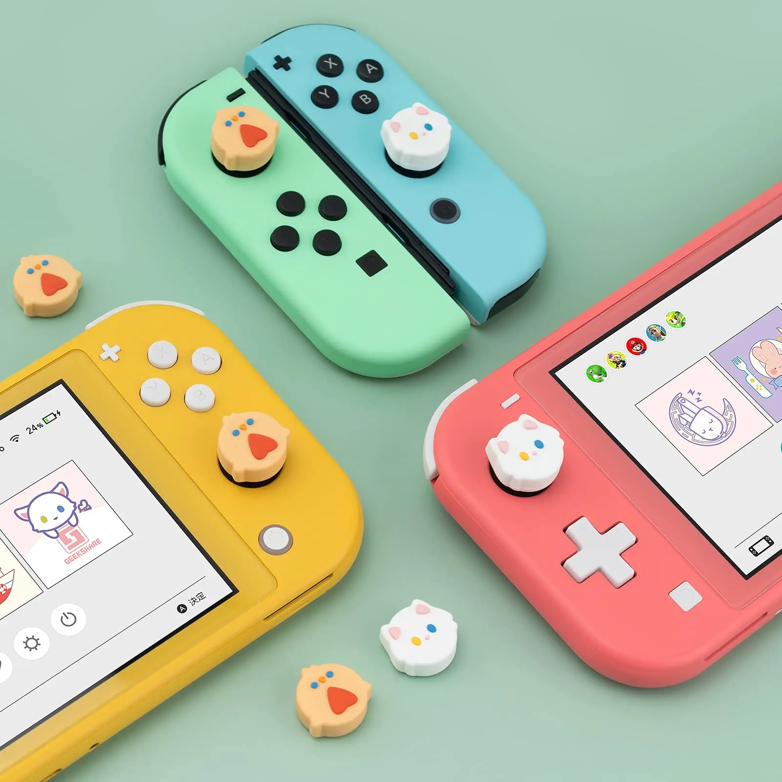 GeekShare-Jolis capuchons de pouce jetables et chat, housse de manette en silicone souple, compatible avec Nintendo Switch, OLED, Switch Lite, 4 pièces