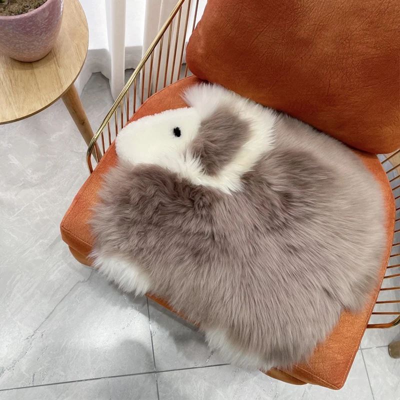 100% Luxury Natural Fur Sheepskin Chair CushionWool Cute Cartoon Lamb for Home Office Chair Car Winter Shaggy Seat Cushion