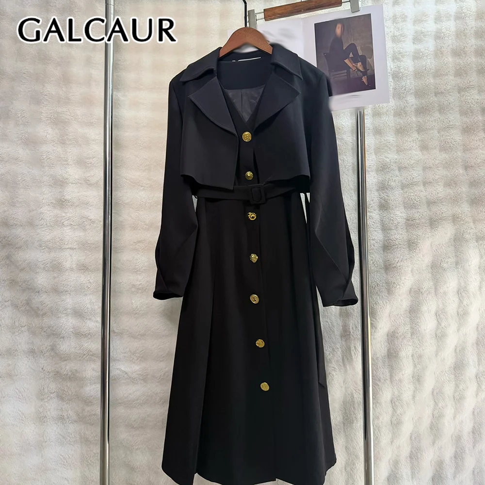 

GALCAUR Solid Spliced Single Breasted Jacket Female Lapel Long Sleeve Loose French Streetwear Women's Jackets Autumn New Fashion