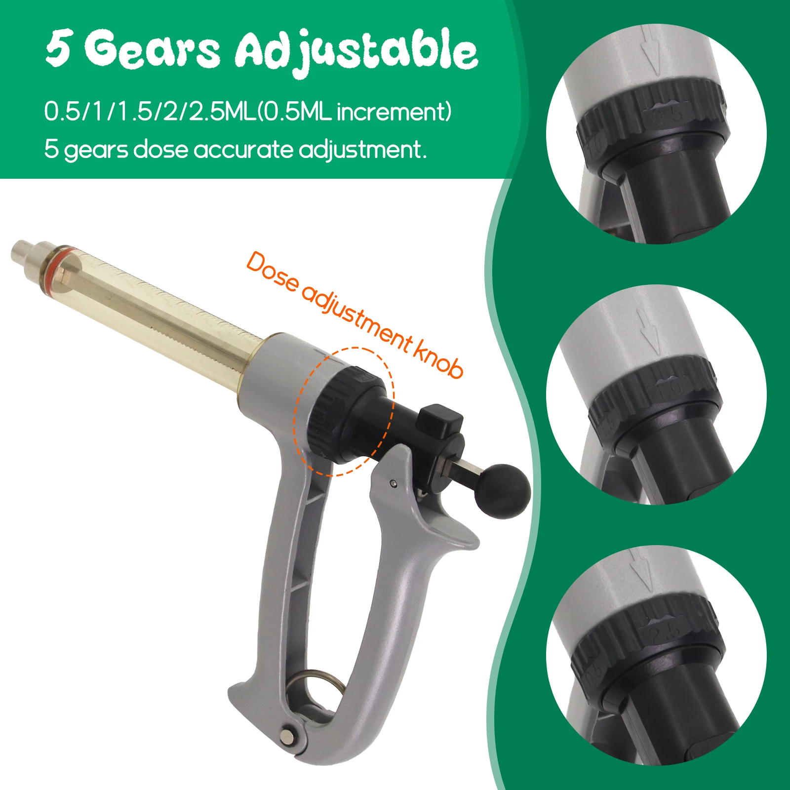 

25/50 мл полуавтоматический ветеринарный непрерывный шприц для инъекций животных, регулируемый вакцинный шприц для скота, крупного рогатого скота, овцы, свиней