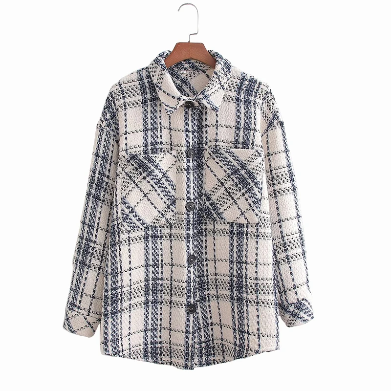 

Vintage Loose Plaid Jackets Female Turn Down Collar Loose Women's Basic Coat Autumn Casual Pocket Women's Jacket 2023 New