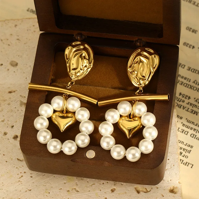 روكسي |   حلق لؤلؤي مصمم الأزياء الكورية للنساء. مجوهرات فرنسية أنيقة. خمر 2024