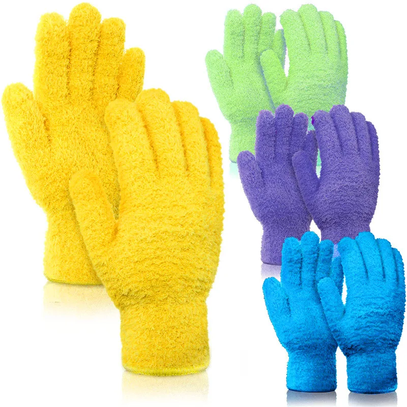

1Pair Cleaning Gloves Microfiber Coral Fleece Car Grooming Gloves Solid Five Finger Dust Removal Housework Absorbent Gloves