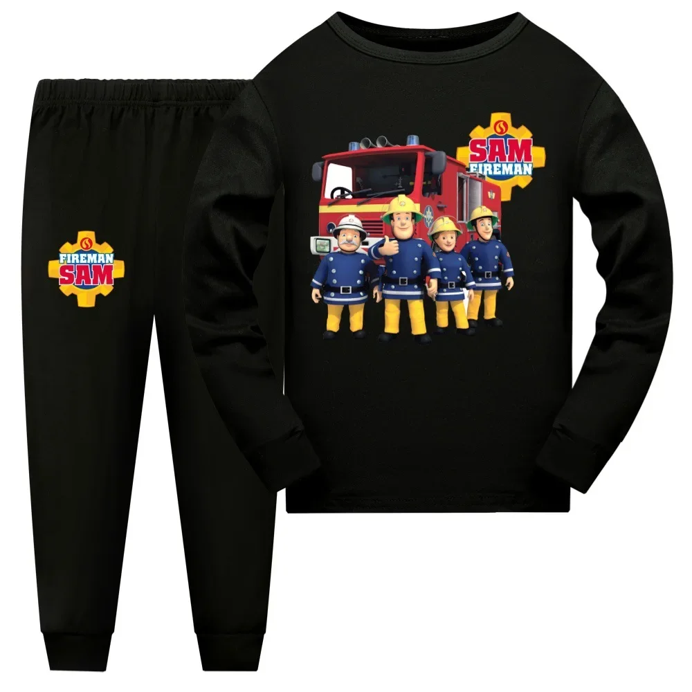 Anime Fireman Sam Clothes Kids Fire Fighter Pajama Sets Baby Girls Sleepwear Toddler Boys Nightwear Children Long Sleeve Pijamas