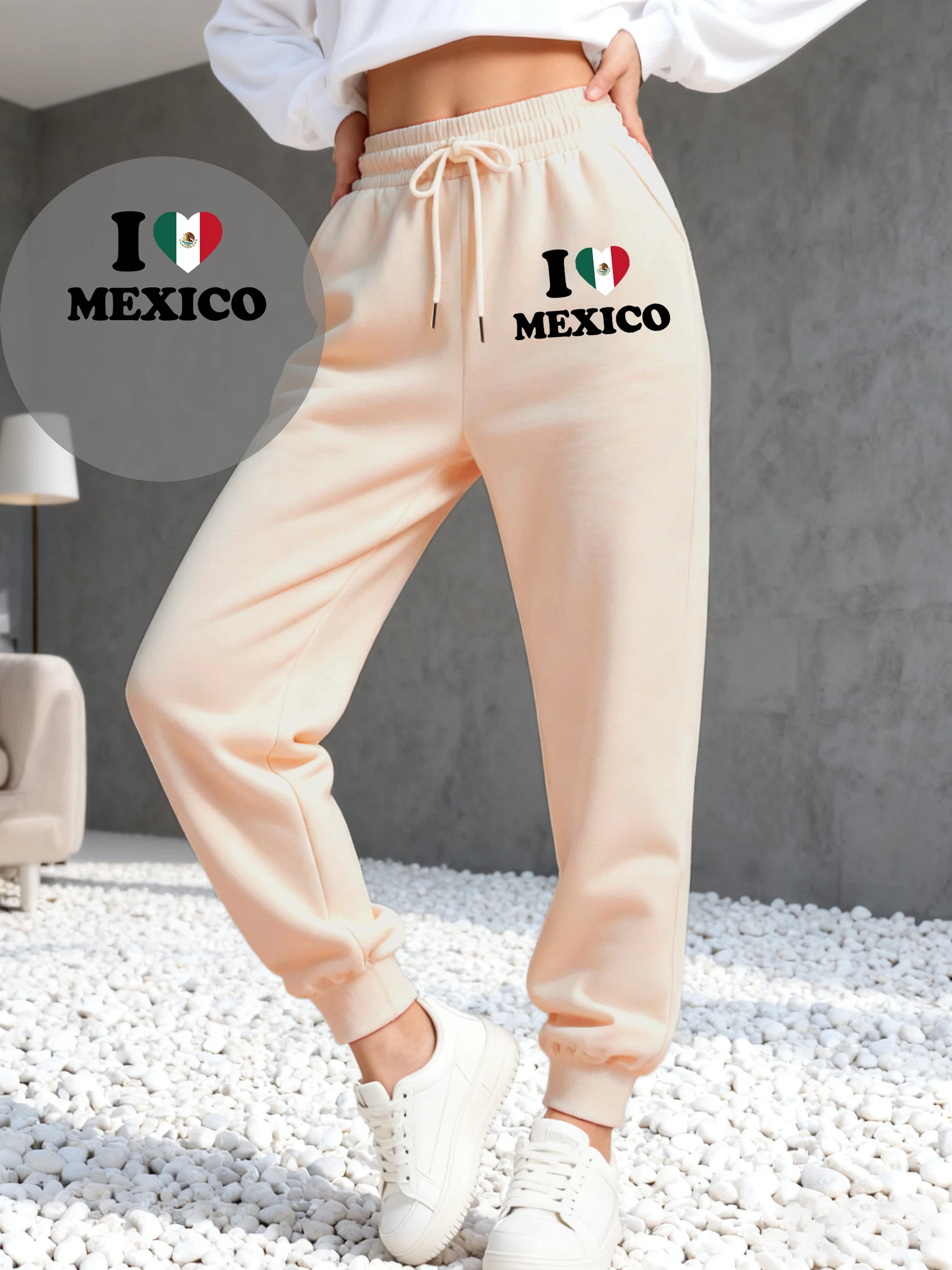 

Женские спортивные штаны I Love Mexico City, удобные флисовые брюки Y2K, модные спортивные штаны с карманами, свободные осенние женские спортивные штаны