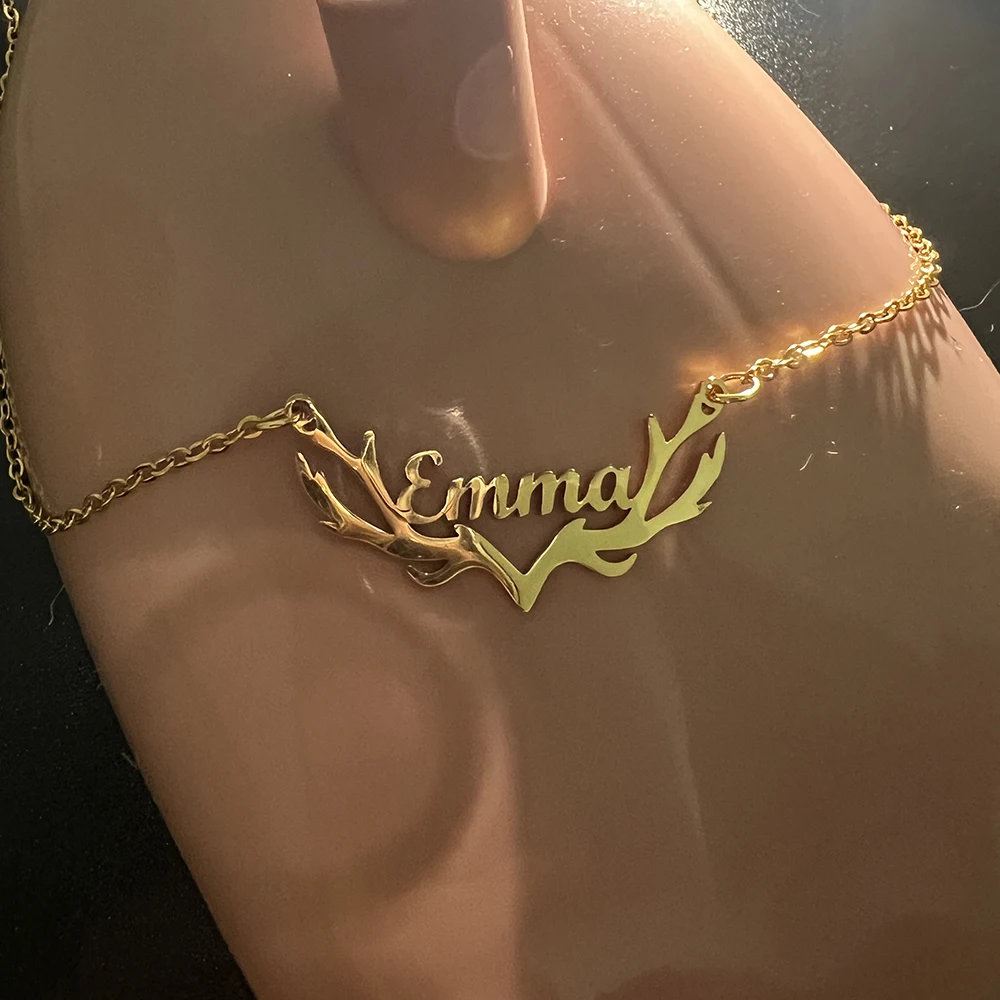 Collar personalizado con nombre, colgante de cuerno de ciervo, regalo minimalista para mamá y ella