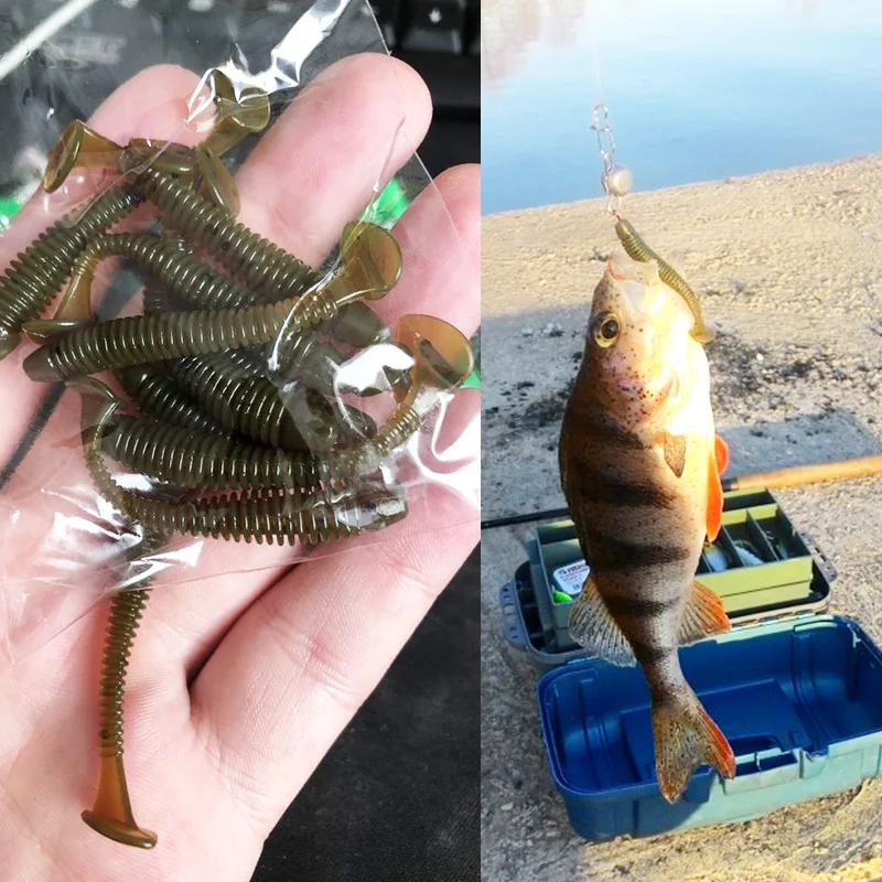 Jig Wobblers Señuelo de Silicona 5cm Gusano Cebo Suave Cola Espiral - imagen 5