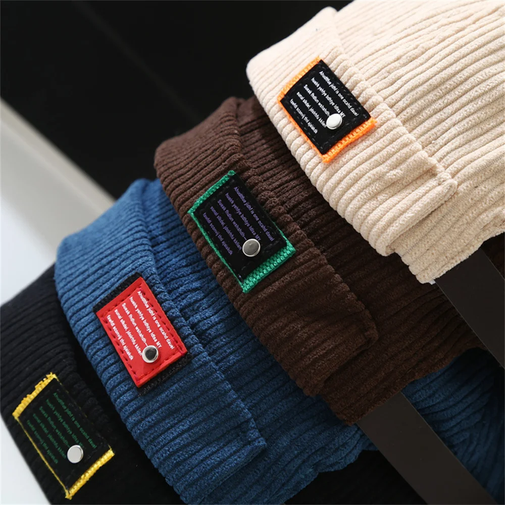 Unisex Corduroy Solid Color Brimless Caps for Men Women Streetwear Hip Hop Hats Retro Beanie Docker Caps Adjustable Dome Hats