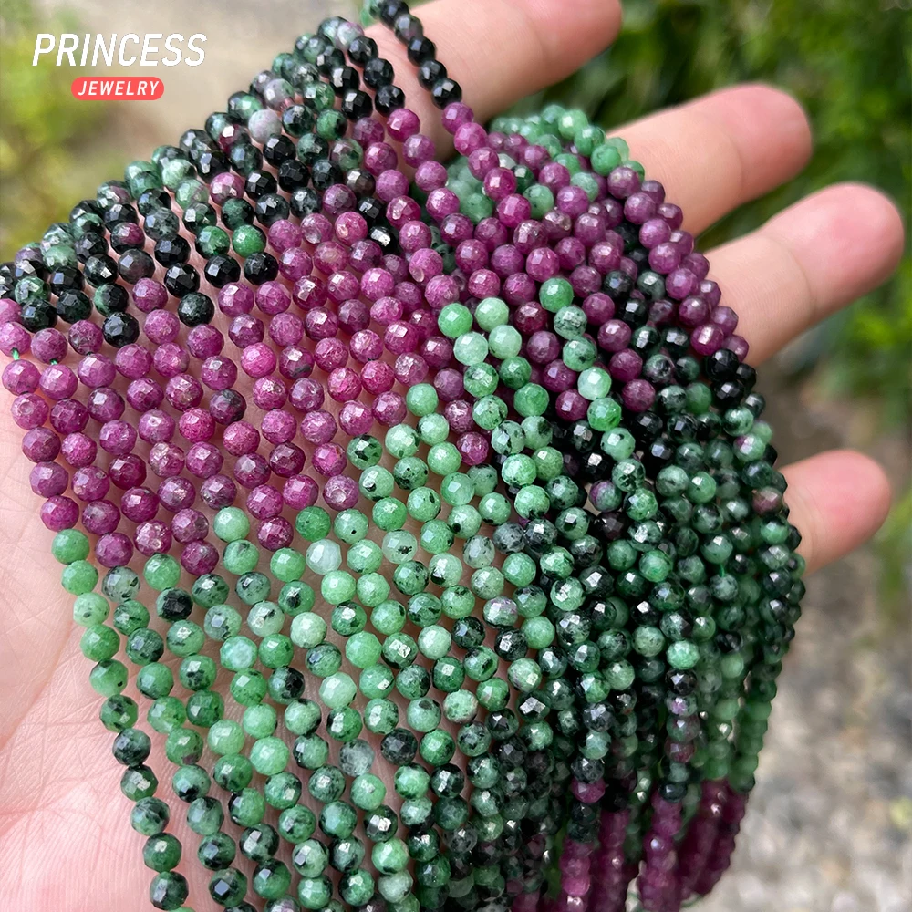 A+++ Natural Ruby Zoisite Epidote 4mm Faceted Beads for Jewelry Making Bracelet Wholesale Stone Seed Beads DIY Accessories