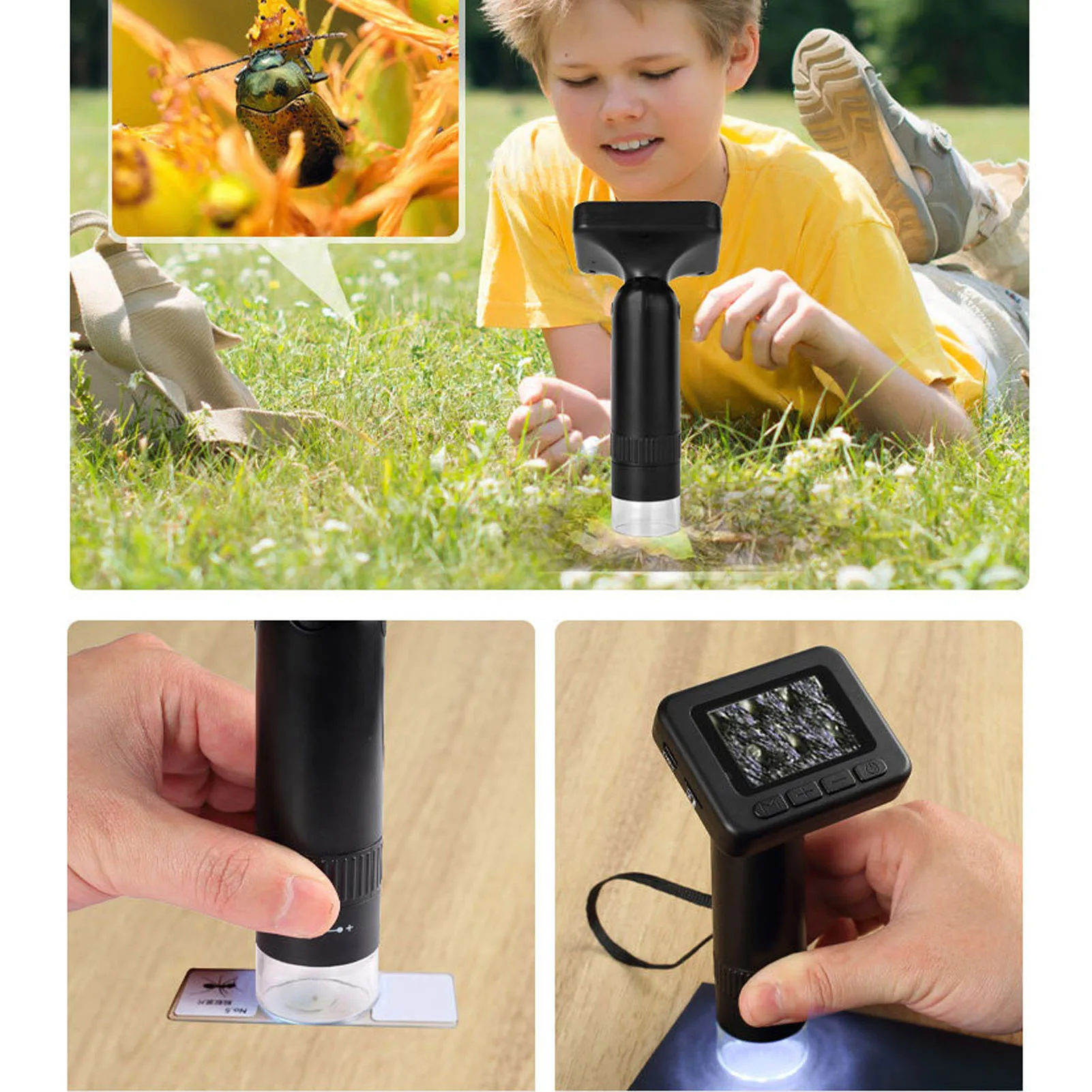 1000X HD Microscope 2 Inch  Screen USB 5V  Handheld Microscope 0-40mm Focusing Range with Cable for Teaching Demonstration