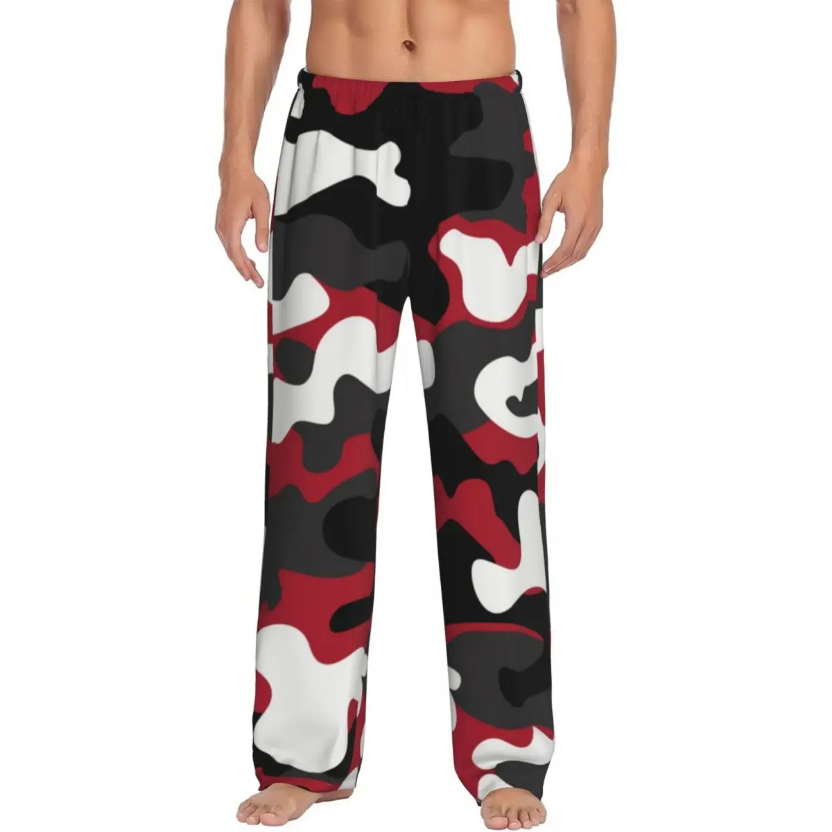 

Красные, белые пижамные штаны с камуфляжным узором, мужская одежда для сна с эластичным поясом, штаны для сна с карманами