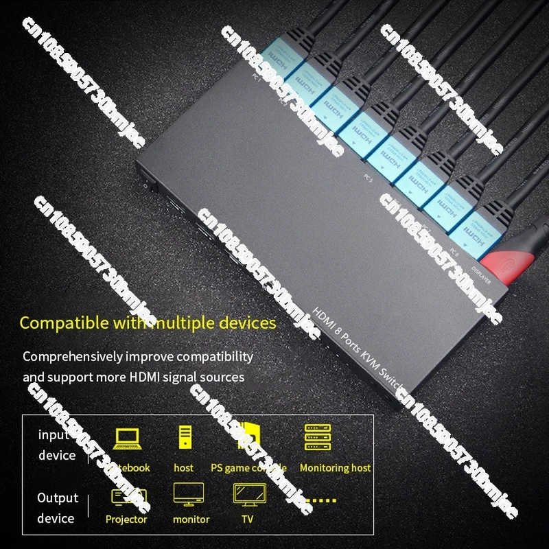 8 Ports  Switcher 8 IN 1 Out HDMI USB Switch Splitter for Sharing Monitor Keyboard Mouse Adaptive EDID/HDCP Decryption