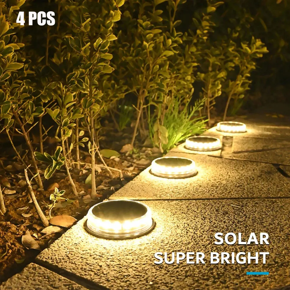 

4PCS Super Bright LED Solar Pathway Light Outdoor IP65 Waterproof 3.7V 1200mAH Ground Lamp for Garden Decoration