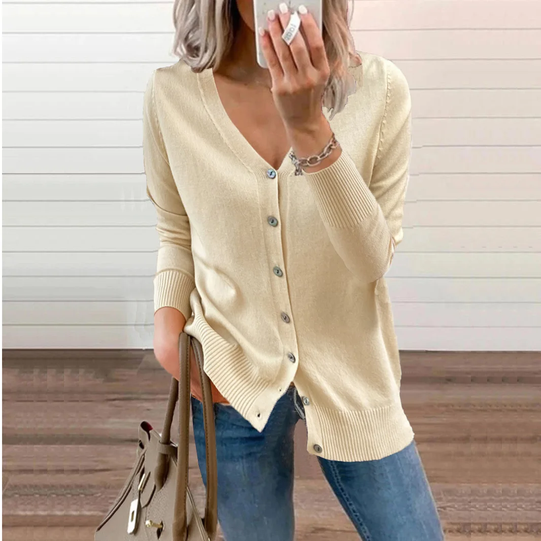 Autumn and winter new style knitted cardigan blouse with V-neck sweater jacket women\'s wear