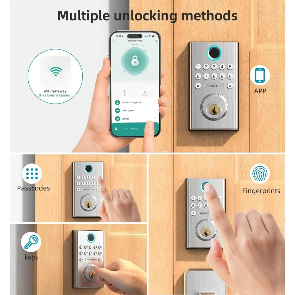 WiFi Keyless Entry Door Lock -  Smart Lock Handle Set with Keypad Electronic Deadbolt Bluetooth Alexa App WiFi Remote Control