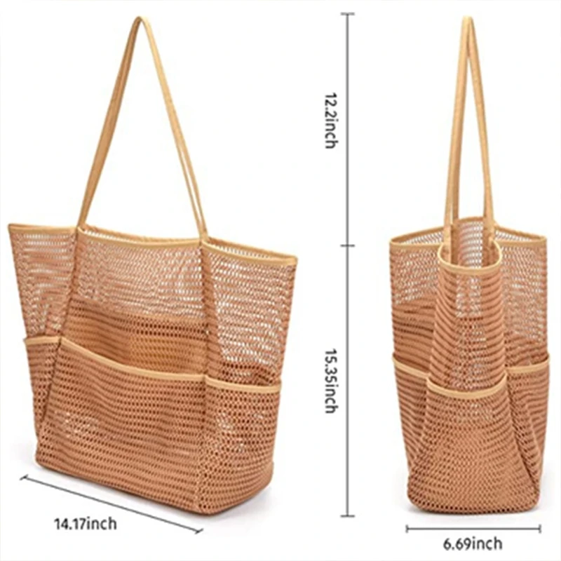 Mesh Beach Tote Bag Women's Multi-Pockets Family Travel Swimming Waterproof Pool Bag Clothes Storage Bag