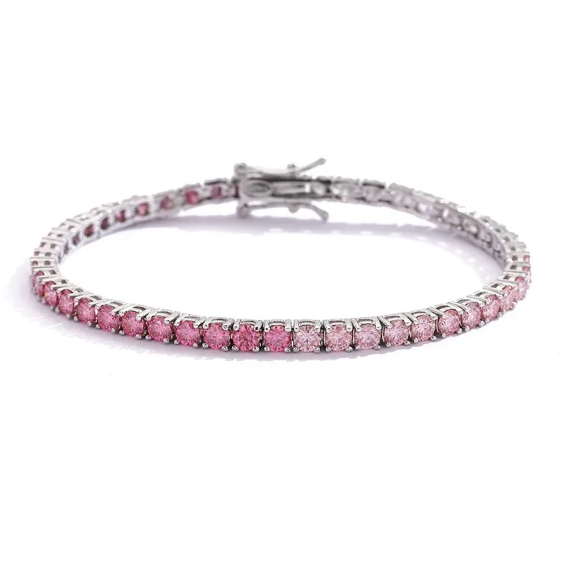 3-4mm Pink Purple White Moissanite Tennis Bracelet 4 3-4mm Pink Purple White Moissanite Tennis Bracelet