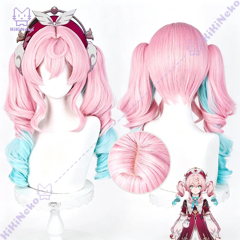 Game Honkai Star Rail Hyacine Cosplay Wig Scalp Top Layered Gradient Clip Twin Tails For Halloween Comicon Adult Women Men