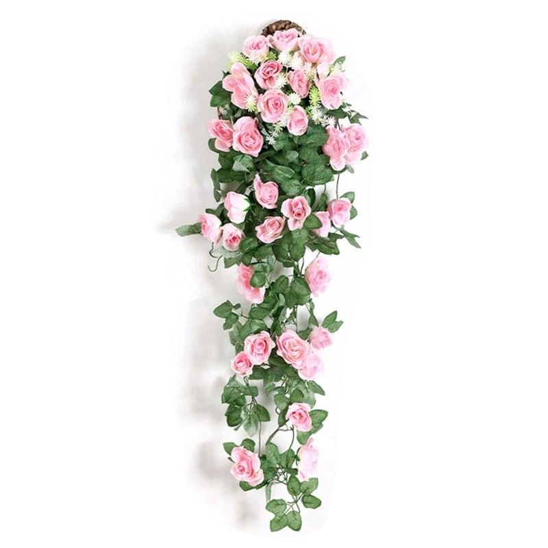 Artificial Rose Flower Rattan Ornament Wall Hanging Silk Flower Home Decorations 15UB