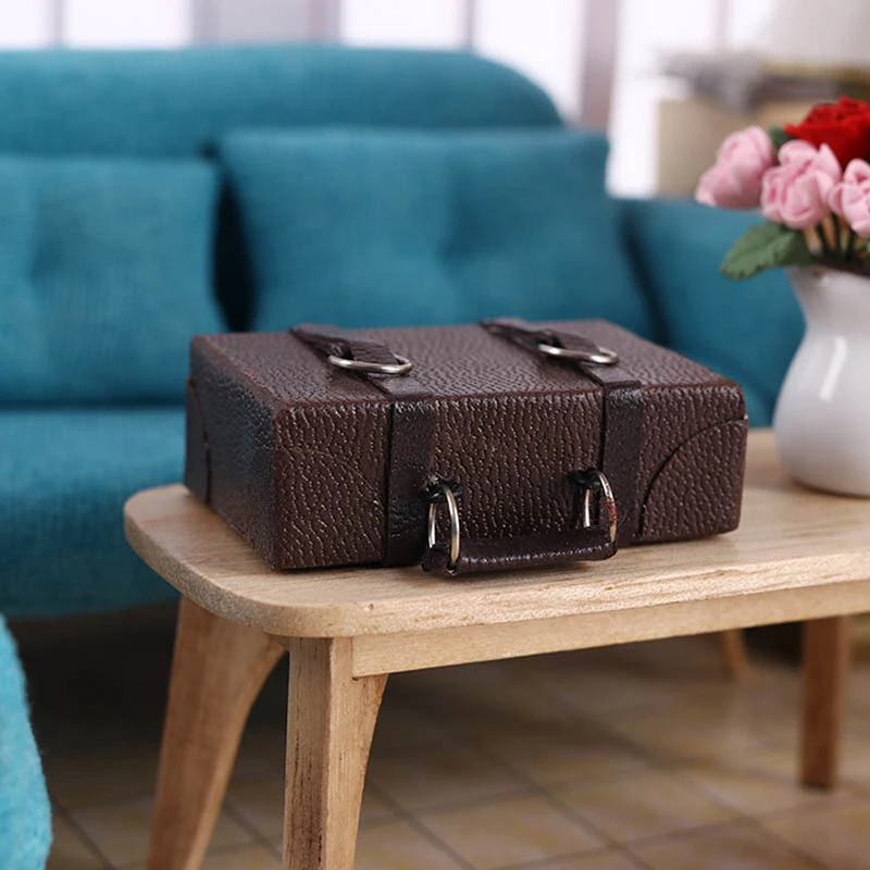 Maleta de Cuero en Miniatura para Casa de Muñecas, Modelo de Maleta Vintage de Simulación, Decoración para Casa de Muñecas, Accesorios de Juguete, Regalo