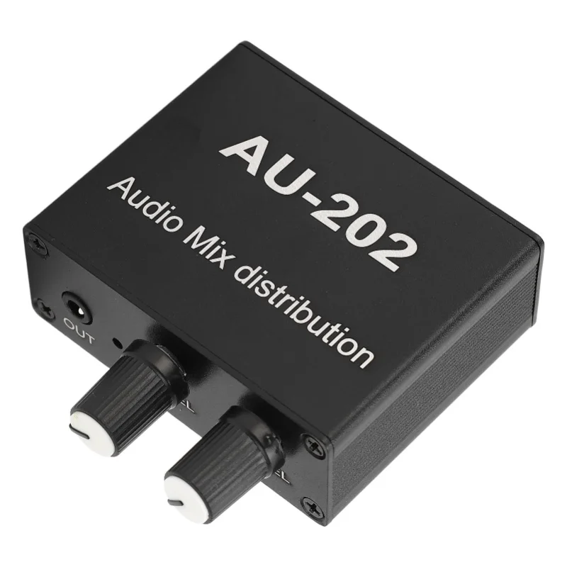 Stereo Mixer Audio Distributor 2 Input 2 Output 3.5mm Jack Plug And Play Aluminum Alloy Audio Mix Amplifier