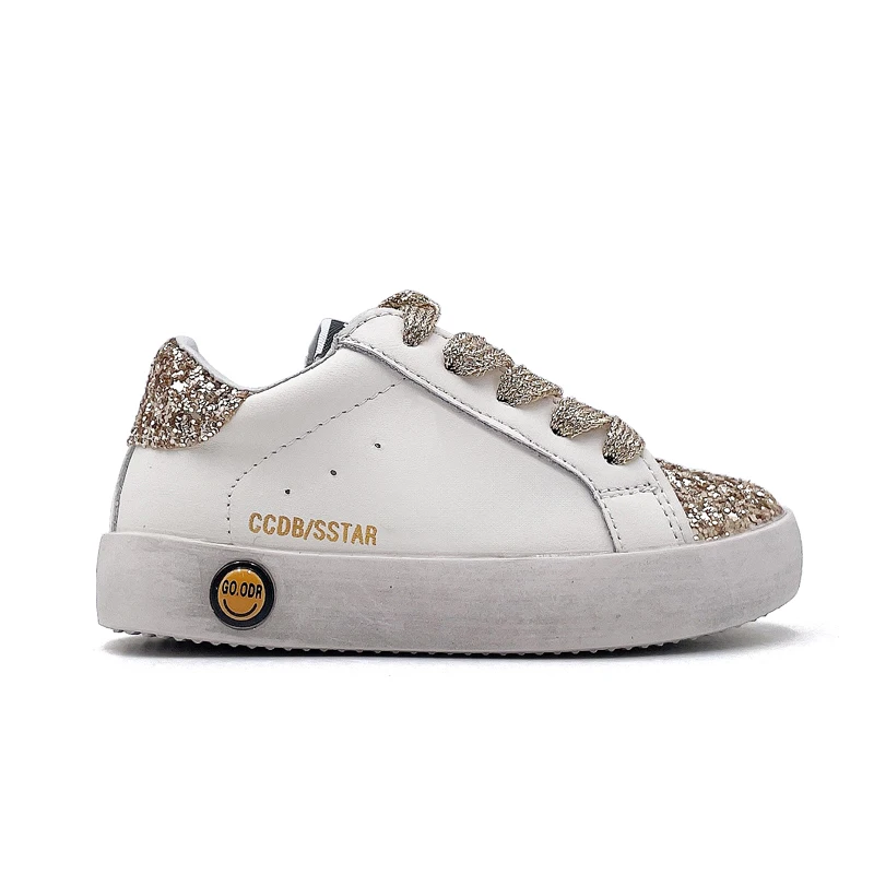 

025 CCDB Sneakers for Children Boys Designer Casual Kids Running Shoes Brand Glitter Star Sport shoes Girls Golden Leather