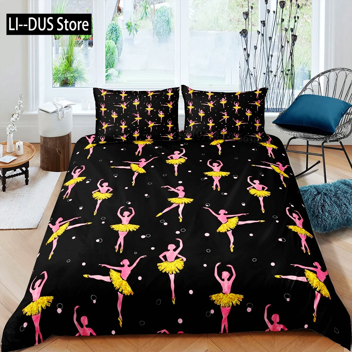 راقصة الباليه حاف مجموعة غطاء الكرتون راقصة جرلي طقم سرير الجمال الباليه غطاء لحاف التوأم الملكة الملك ستوكات المفارش