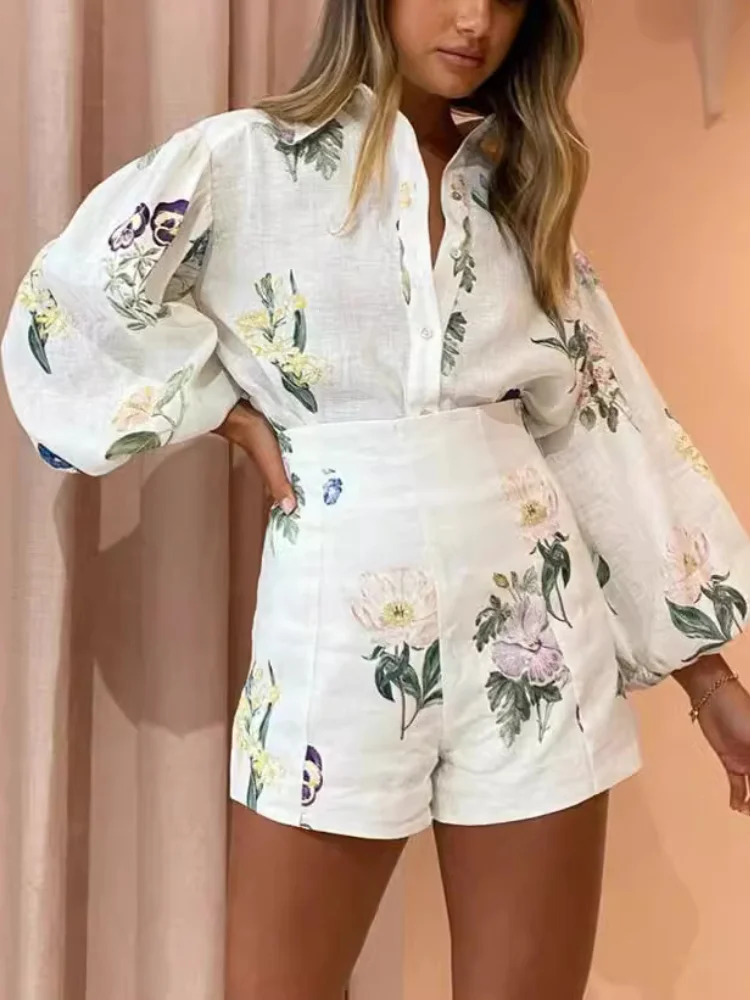 New Women Shorts Sets for Women 2 Pieces Shirt Print Two Piece Sets Womens Outifits High Waisted Pants Holiday Outfits for Women