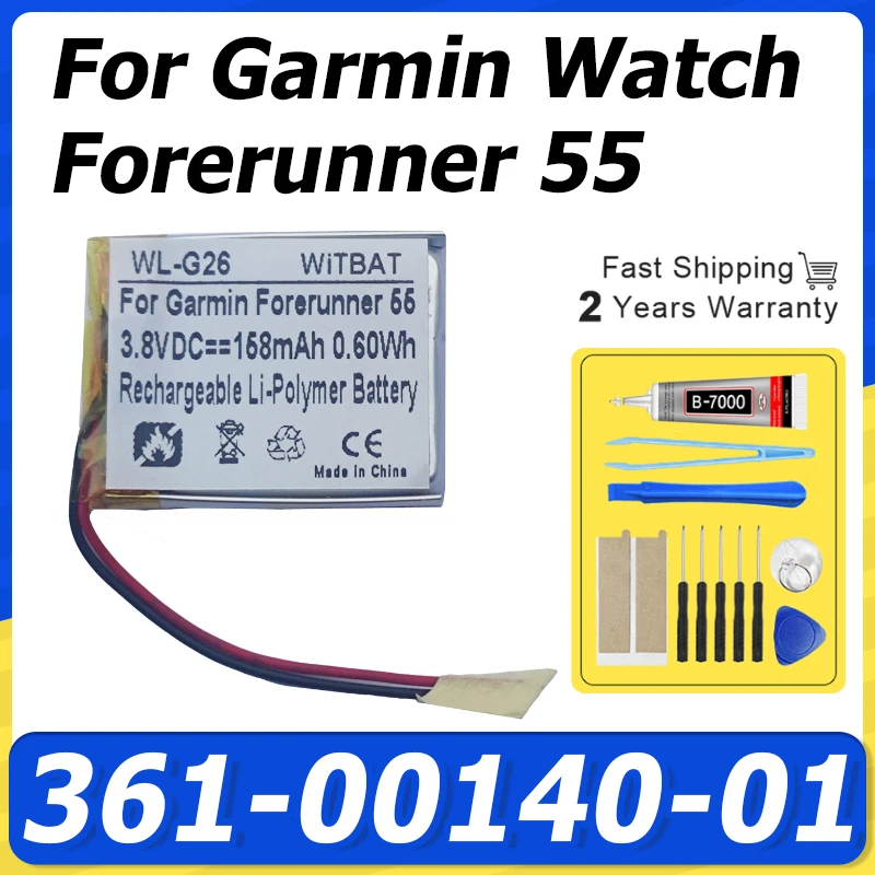 High Quality Exquisite Replacement Battery For Garmin Watch Forerunner 55 Battery 3.8V 158mAh 361-00140-01 + Free Tools