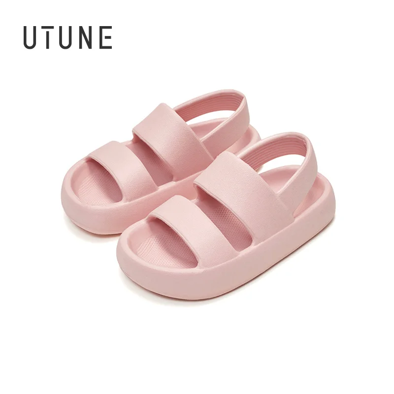 UTUNE 3-6Y Toddler Garden Shoes Resistant Outside Shoes For 7-12Y Boy and Girl Two Band Strap  Kid Summer Sandals Slippers Pink