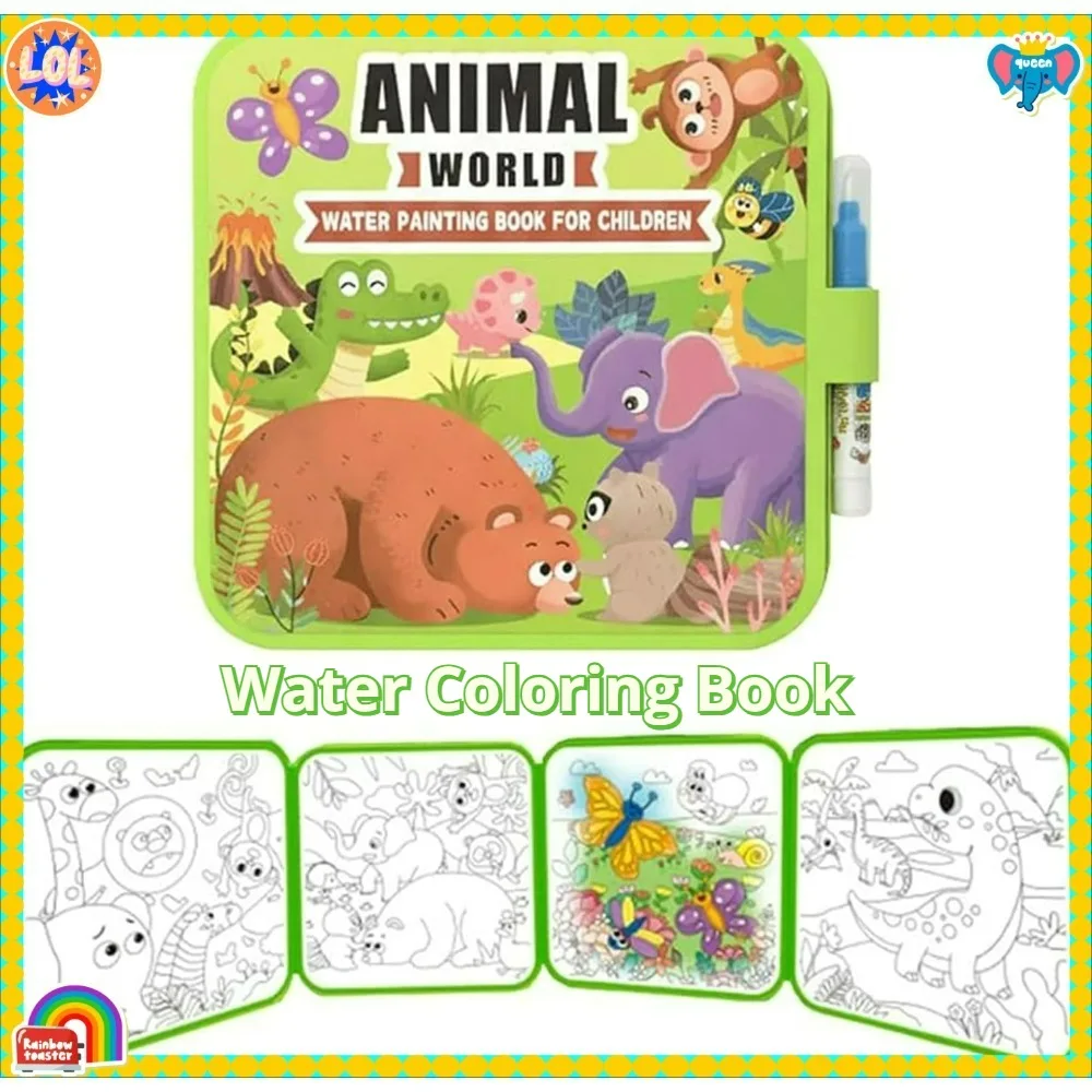 Magic Water Coloring Book Set with Pen, DIY Doodle Water Painting Books for Kids 3+, Reusable Drawing Book Kids Educational Toys