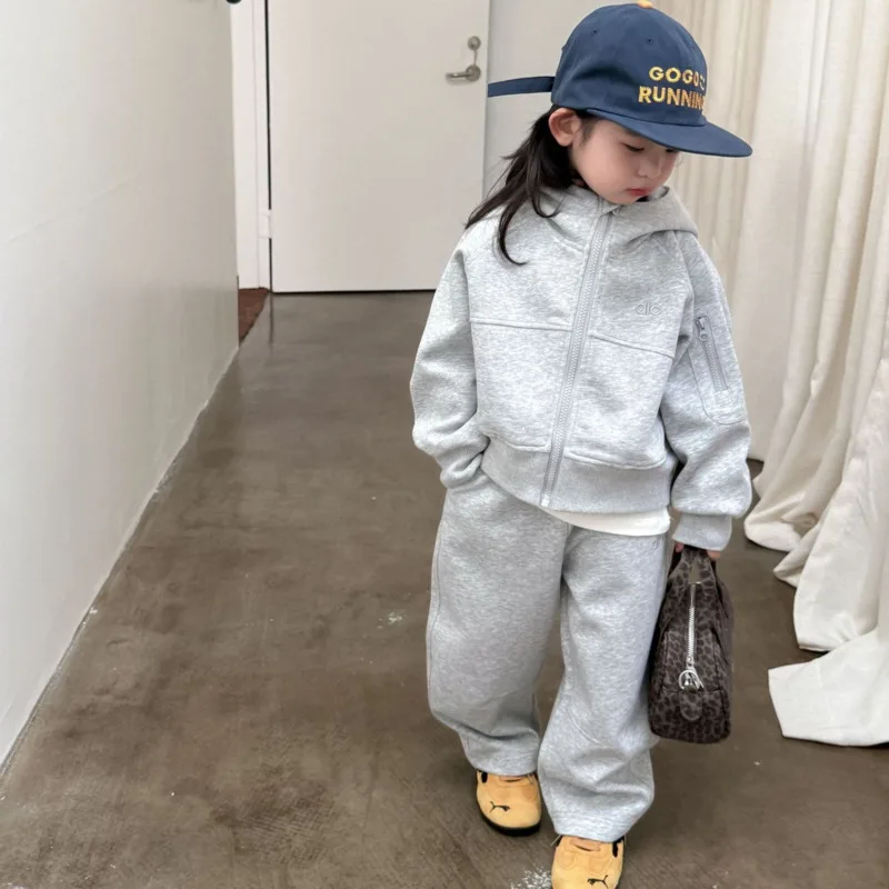 

2025 Autumn Winter Cotton Warm Children Kid Clothes Boy Girl Casual Hood Cardigan Sweatpants Trouser 2Piece Set 3-10 Year Outfit