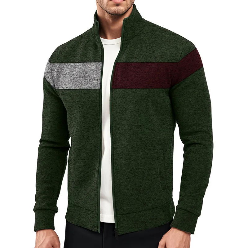 

American Sle Men's Heavyweight Zipper Jaet Color Blo Long Sve Hoodie Casual Warm Stand Collar Polyester Fiber