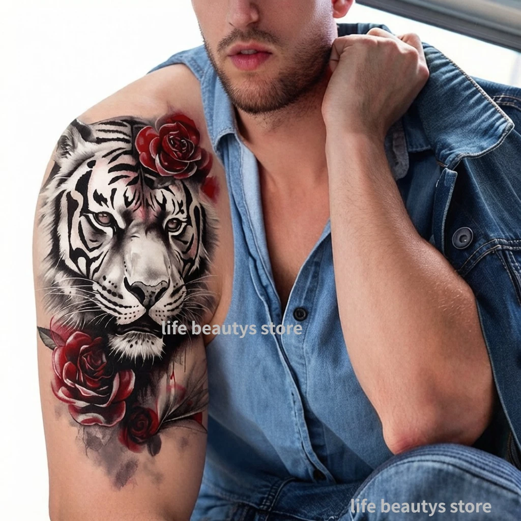 Wholesales 100 Piece Temporary Tattoo Sticker Waterproof Wolf Tiger Fox  Lion Crow Body Arm Henna Fake Tattoo for Man Women
