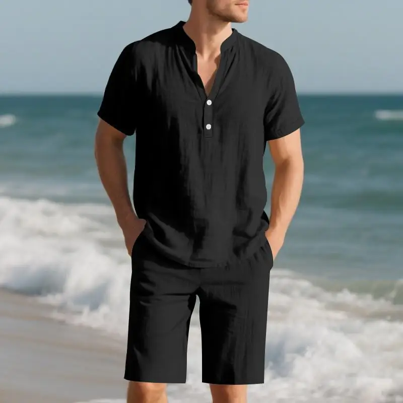 

Summer Men's Henry irt And ort Sweed orts 2 Piece Set Casual Sportswear Spring Summer ort Sve T-irt And ort Pants