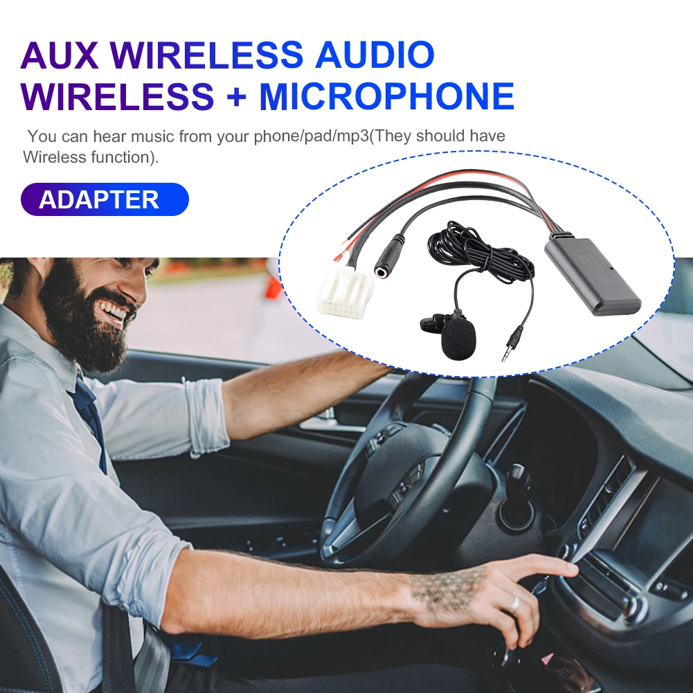 Car Bluetooth-Compatible AUX Adapter Bluetooth-Compatible with Microphone AUX Adapter Cable 5-12V for Mazda 2 3 5 6