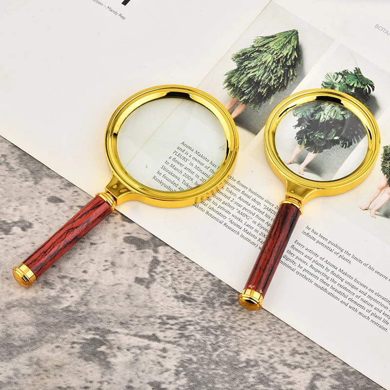 10X Handheld Magnifying Glass Antique Mahogany Handle Magnifier 60mm-100mm Lens For Science Seniors Reading Inspection